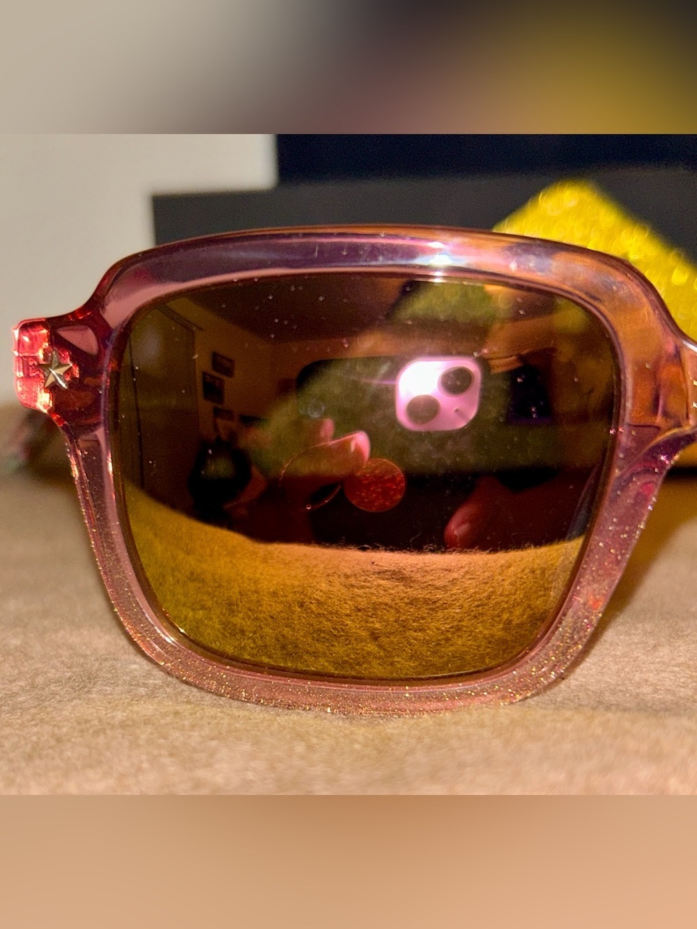 NIB Elton John Master Collection sunglasses. Pink Glitter Frame & Gold Mirroring - Picture 4 of 15